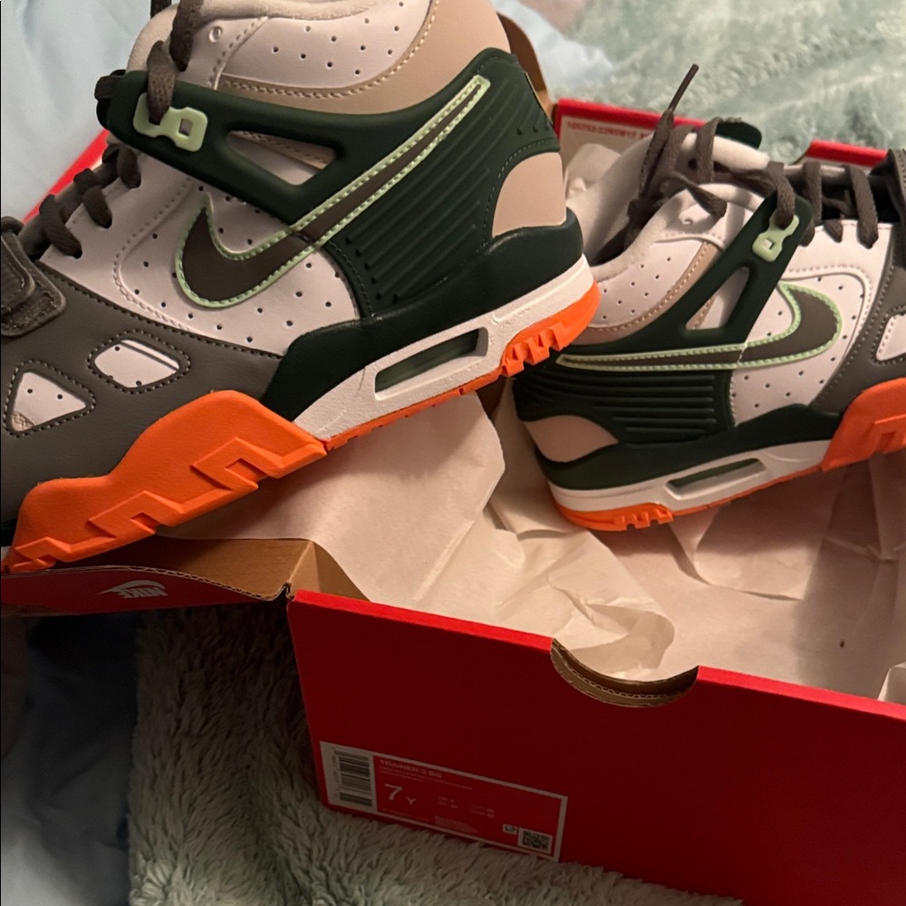 Nike Kids Sneakers in Green, Orange, and Gray